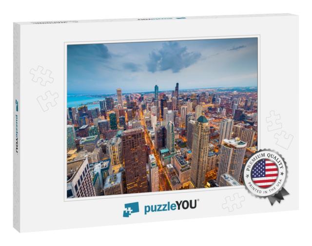Chicago, Illinois USA Aerial Skyline After Sunset... Jigsaw Puzzle