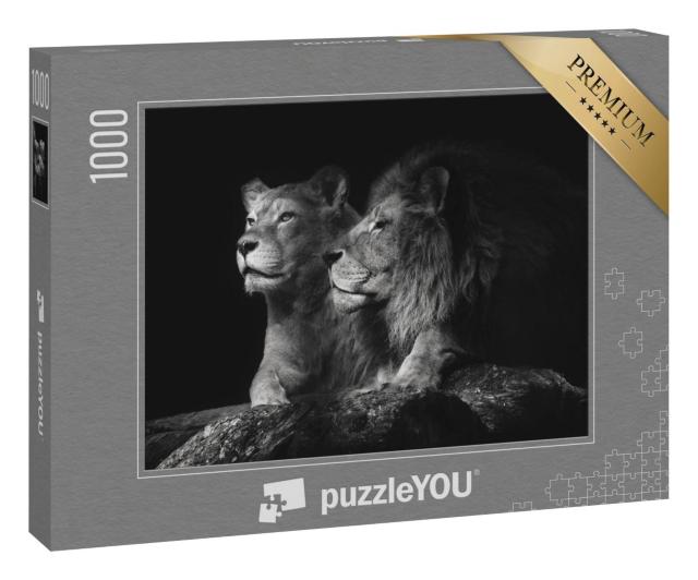 Puzzle 1000 Teile „Ein Löwenpaar, schwarz-weiß“