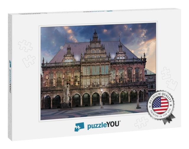 The Marketplace in Bremen with City Hall & Roland At Dawn... Jigsaw Puzzle