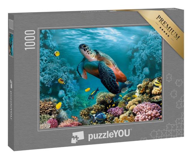 Puzzle 1000 Teile „Unterwasserwelt mit einer eindrucksvollen Schildkröte und Korallen“