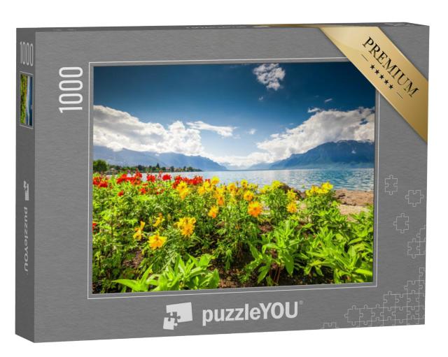 Puzzel 1000 stukjes „Meer van Genève en wijngaard in de regio Lavaux, Zwitserland“