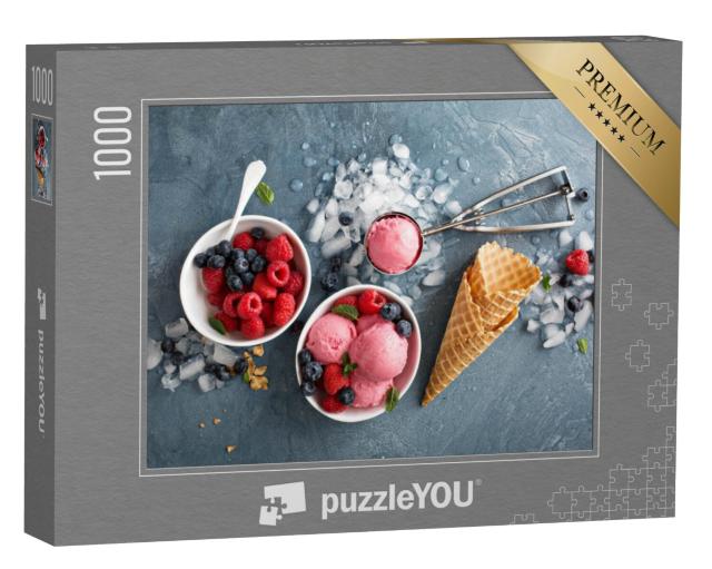 Puzzel 1000 stukjes „Frambozenijs in een witte kom“