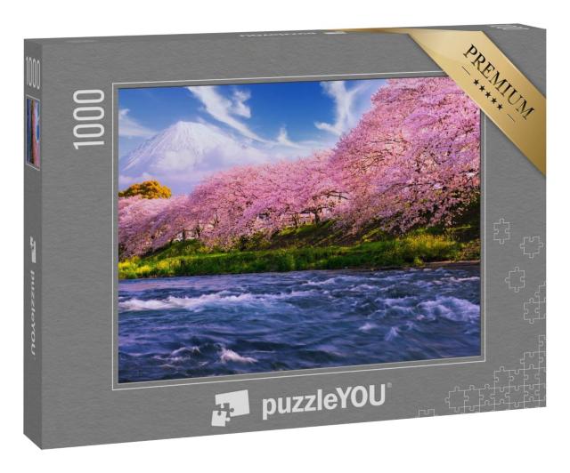 Puzzle 1000 Teile „Sakura: Kirschblüte in Japan, im Hintergrund der Vulkan Fuji“