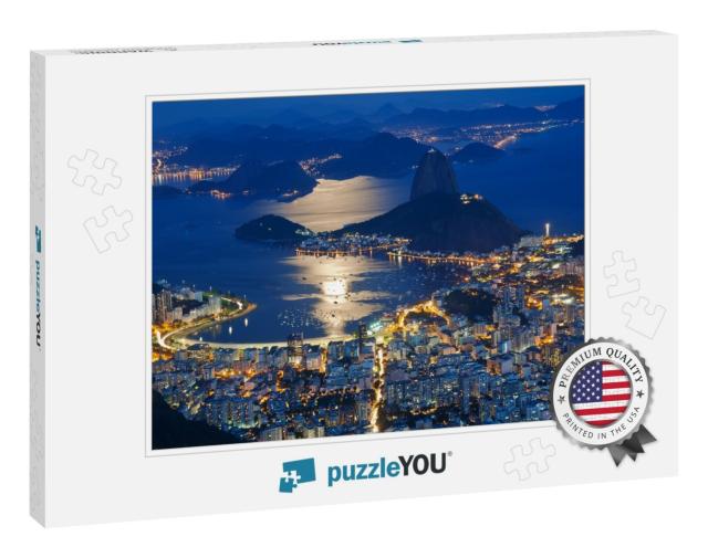 Night View of Mountain Sugar Loaf & Botafogo in Rio De Ja... Jigsaw Puzzle