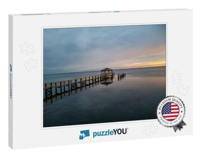 A Wide Angle Photo Taken At Sunset of a Gazebo & Fishing... Jigsaw Puzzle
