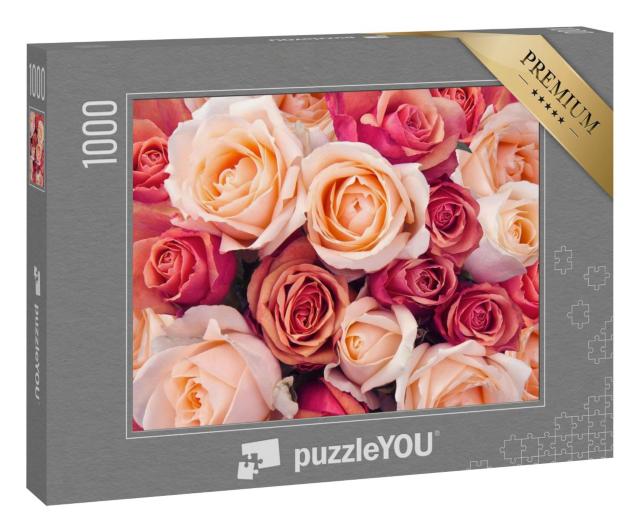 Puzzle 1000 Teile „Rosa, orange und pfirsichfarbene Rosen“