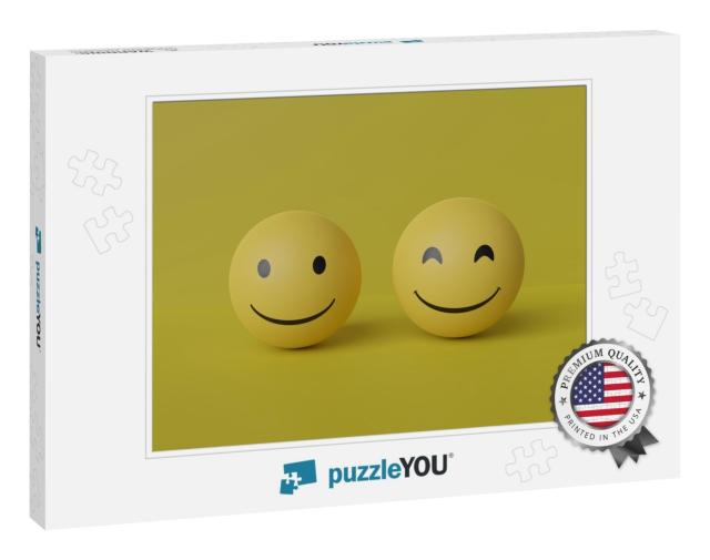 Smile Emoji with Yellow Background 3D Rendering... Jigsaw Puzzle