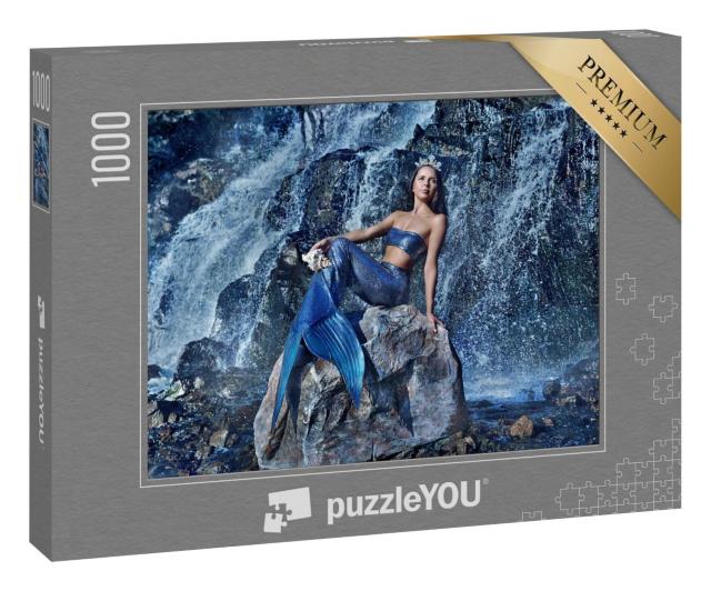 Puzzle 1000 Teile „Wunderschöne Meerjungfrau am Wasserfall“