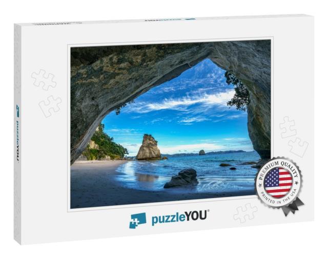 View from the Cave At Cathedral Cove Beach, Coromandel, N... Jigsaw Puzzle