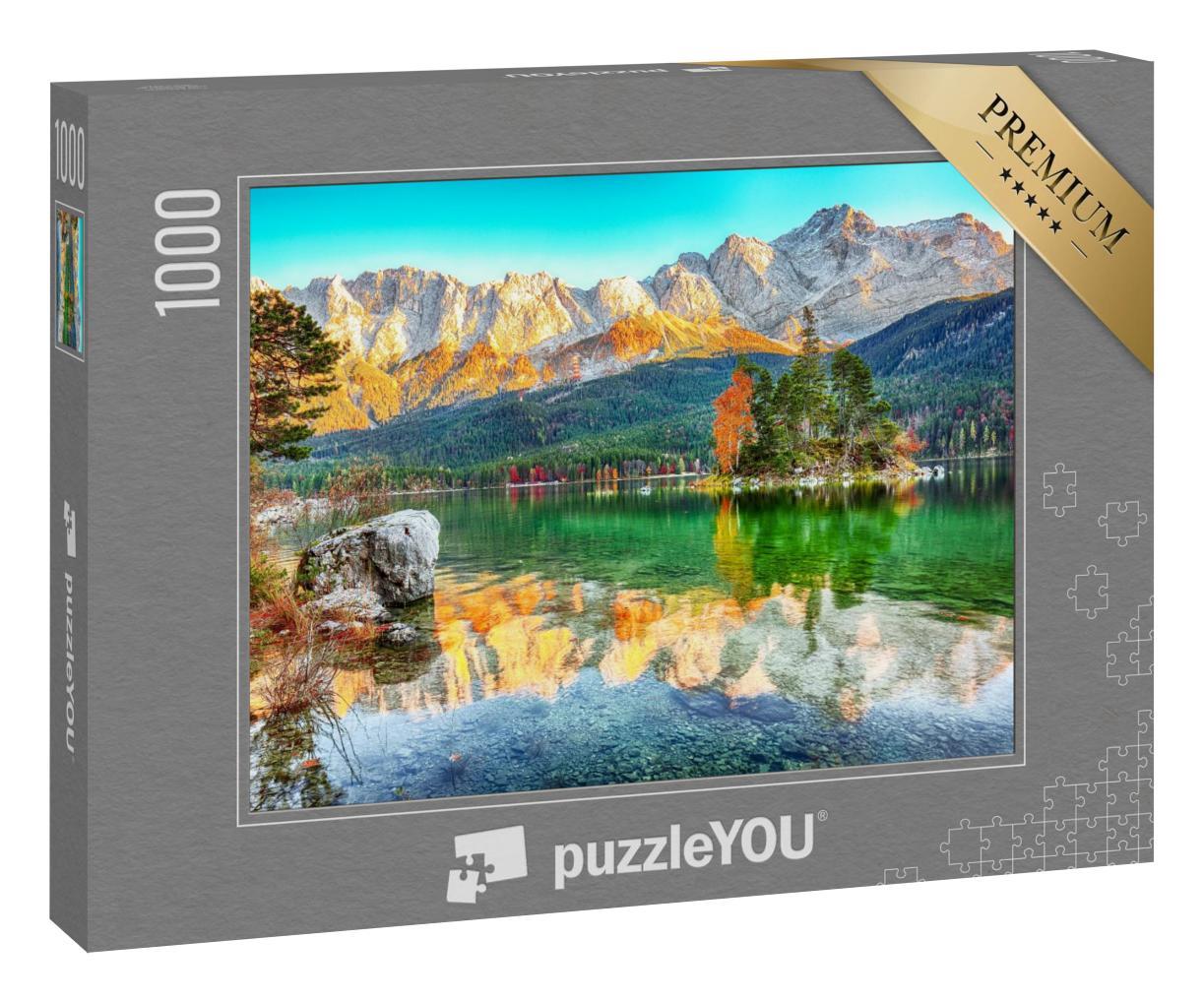 Puzzle 1000 Teile „Herbstlandschaft am Eibsee, Garmisch-Partenkirchen, Bayern“