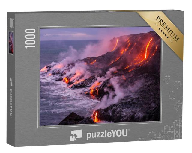 Puzzel 1000 stukjes „Kleine stromen lava stromen de oceaan in“