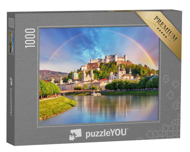 Puzzel 1000 stukjes „Regenboog over Kasteel Salzburg, Oostenrijk“