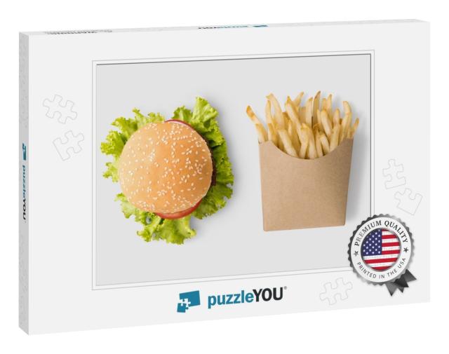 Concept of Mock Up Burger & French Fries on White Backgro... Jigsaw Puzzle
