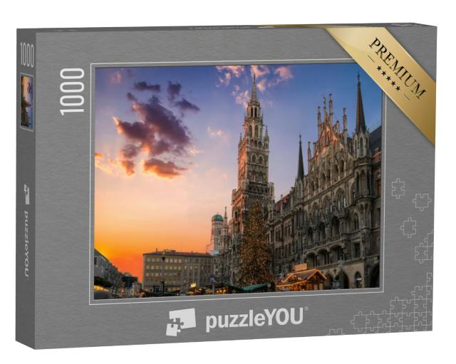 Puzzel 1000 stukjes „Kerstmarkt en kerstboom op Marienplatz, München“