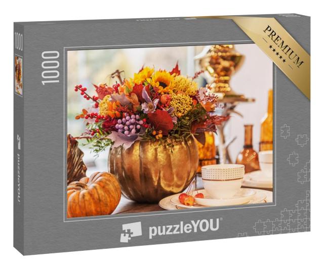Puzzle 1000 Teile „Herbstkomposition mit Kürbis und Vase“