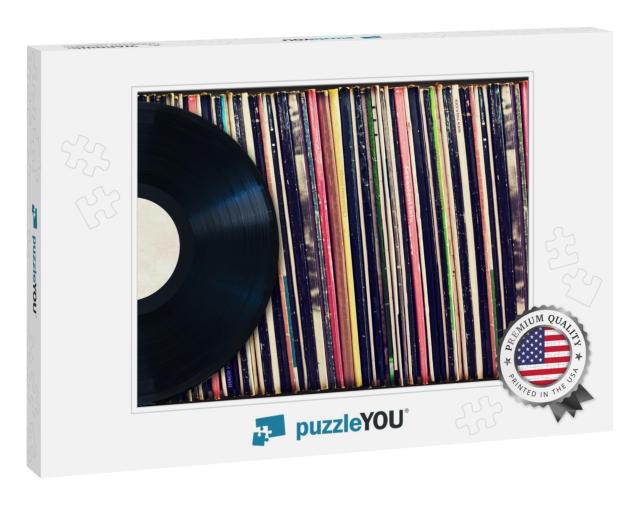 Vinyl Record with Copy Space in Front of a Collection of... Jigsaw Puzzle