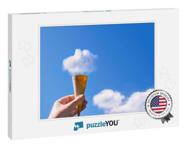 Picture of Woman Holding Ice Cream Cone in the Sky with F... Jigsaw Puzzle