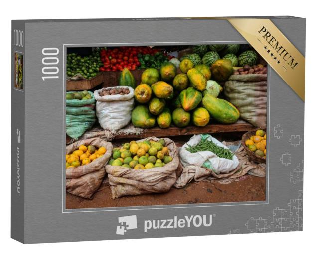 Puzzel 1000 stukjes „Traditionele boerenmarkt met vis en matoke, Masaka, Oeganda“