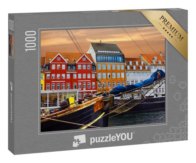 Puzzle 100 Teile „Yachten und farbige Häuser an der Strandpromenade in Nyhavn“