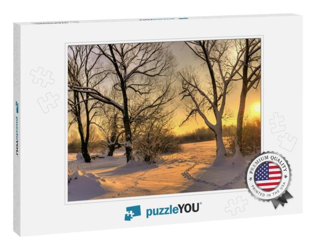 Beautiful Winter Sunset with Trees in the Snow... Jigsaw Puzzle