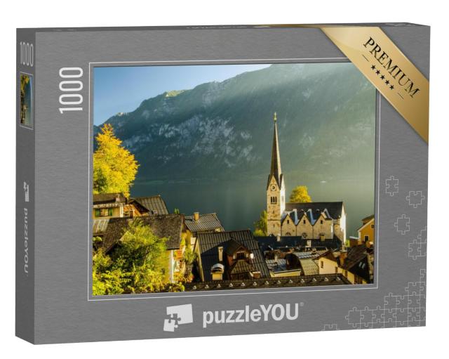 Puzzel 1000 stukjes „Zonsondergang met uitzicht op Hallstatt, Oostenrijk“