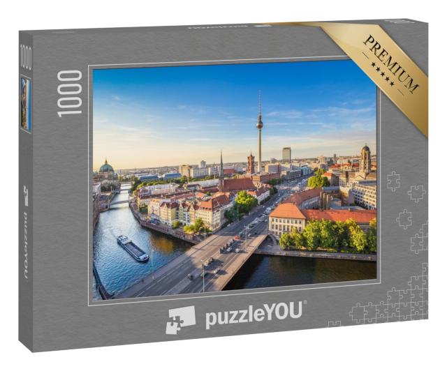Puzzle 1000 Teile „Skyline Berlins mit Spree bei Sonnenuntergang, Deutschland“