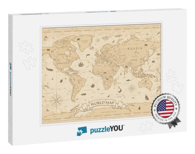 World Map Vintage Old-Style - Vector - Layers... Jigsaw Puzzle