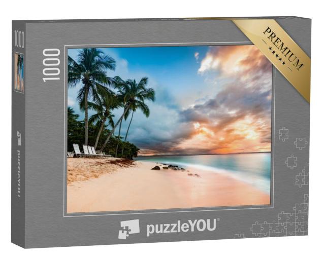 Puzzel 1000 stukjes „Zeegezicht met palmbomen, Cayo Levantado, Dominicaanse Republiek“