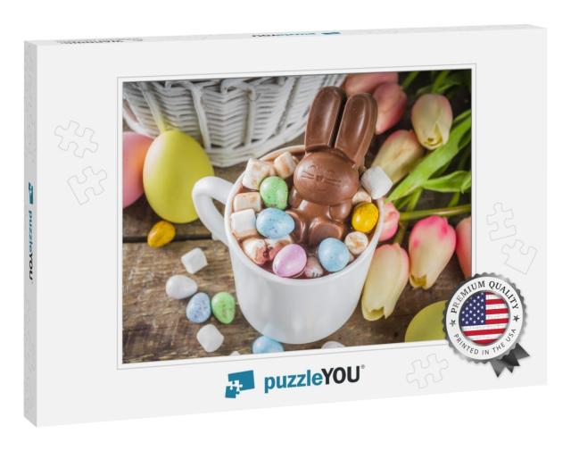 Easter Hot Chocolate with Chocolate Bunny Rabbits. Easter... Jigsaw Puzzle