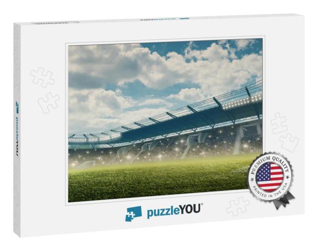 Soccer Stadium with Tribunes & Illumination. Green Grass... Jigsaw Puzzle