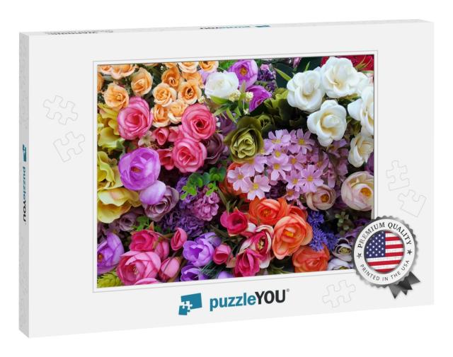 Irregularly Placed Flowers in Various Colors... Jigsaw Puzzle