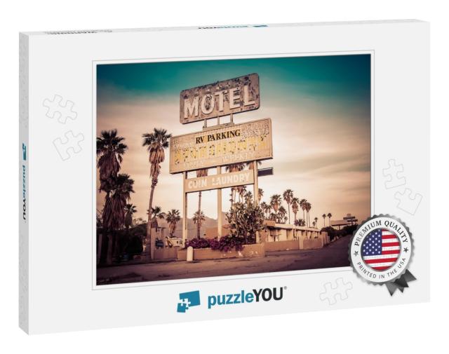 Roadside Motel Sign - Decayed Iconic Desert Southwest Usa... Jigsaw Puzzle