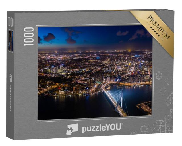 Puzzel 1000 stukjes „Stadsgezicht van Rotterdam bij nacht“