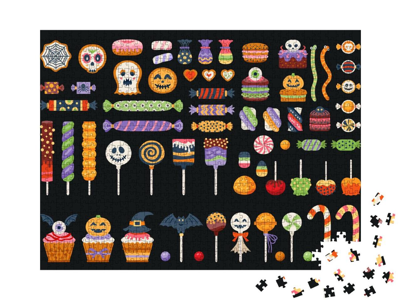 Puzzle 1000 Teile „Bonbons, Zuckerstangen und Lutscher: Süßigkeiten zu Halloween“