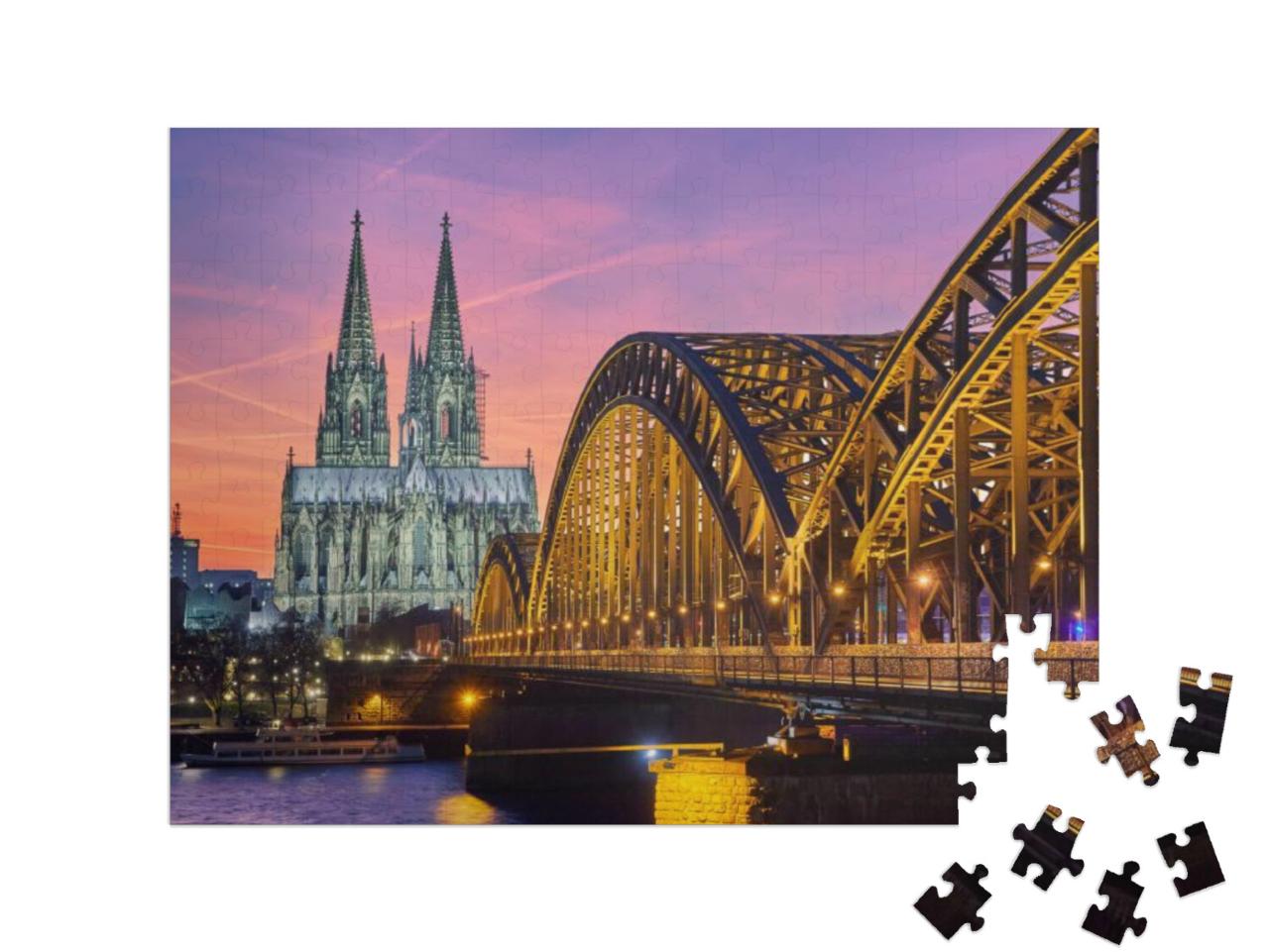 Puzzel 200 stukjes „Dom van Keulen en Hohenzollernbrücke bij zonsondergang“