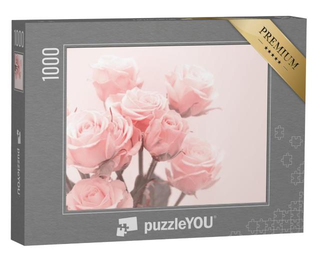 Puzzel 1000 stukjes „Lichtroze rozen in zacht licht“