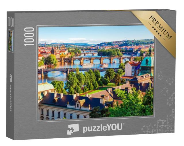 Puzzel 1000 stukjes „Zonsondergang in Praag: Oude Stad met de Karelsbrug en de Moldau“