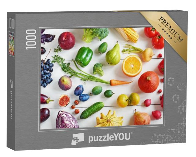 Puzzel 1000 stukjes „Fruit en groenten op een witte tafel“