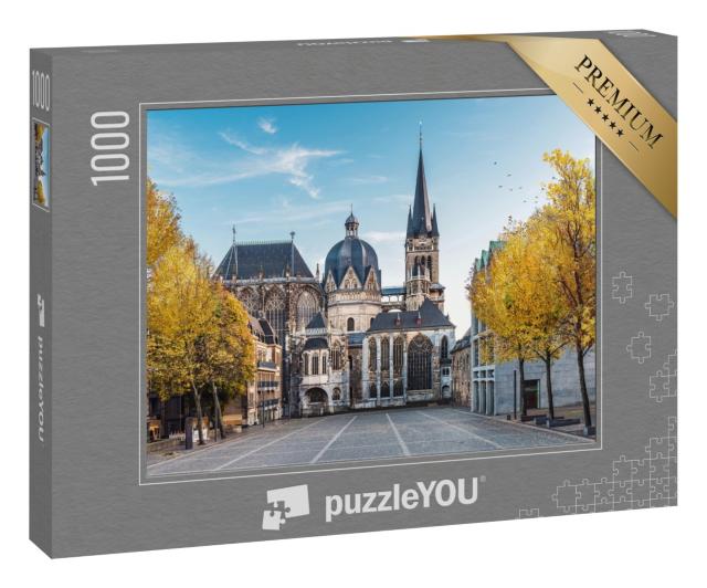 Puzzle 1000 Teile „Riesige gotische Kathedrale in Aachen im Herbst, Deutschland“