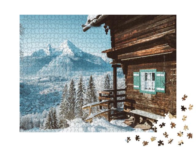 Puzzle 1000 Teile „Idyllische Berghütte in verschneiten Bergen“