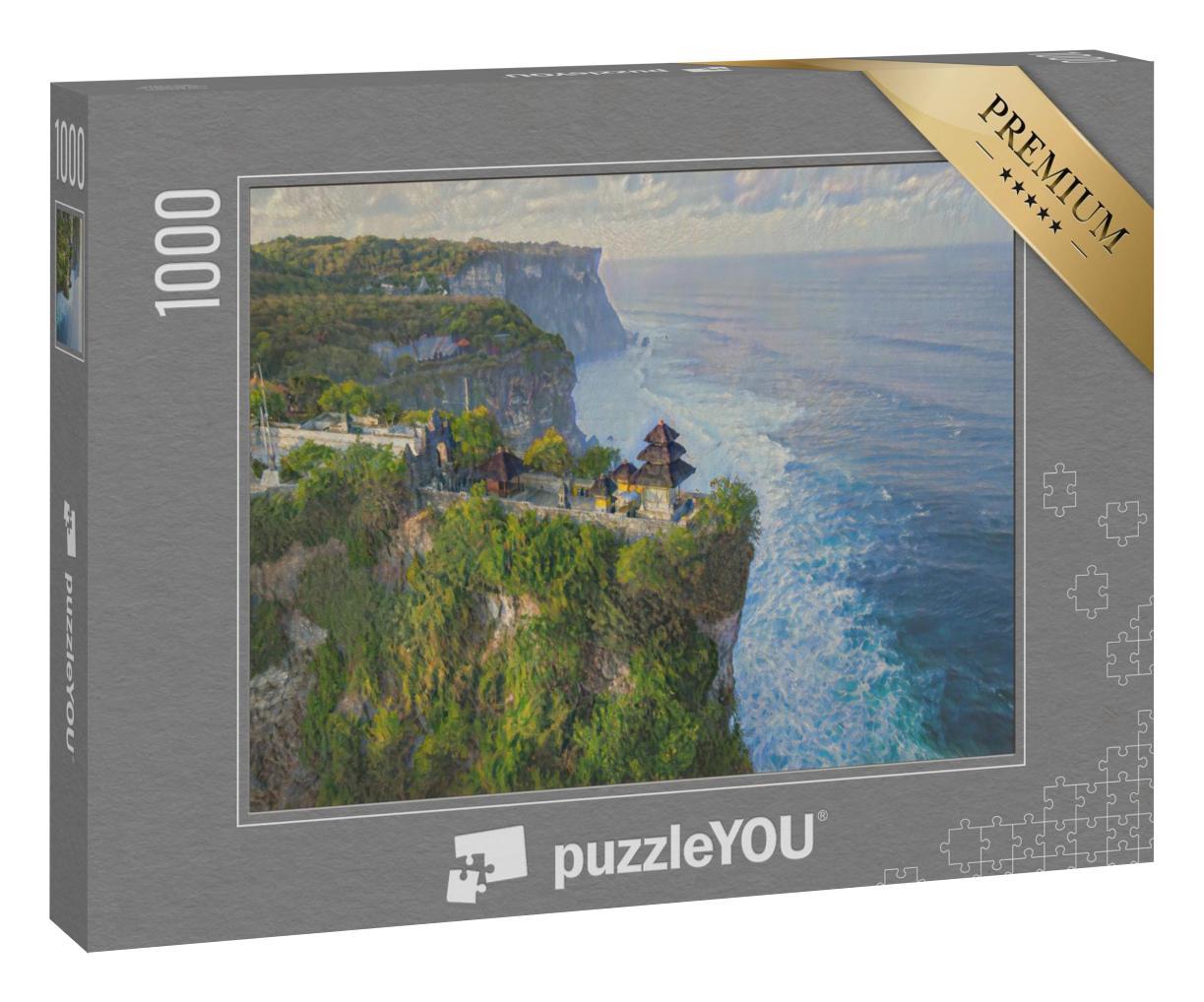 Puzzle 1000 Teile „im Kunst-Stil von Claude Monet - Pura Luhur Uluwatu Tempel, Bali, Indonesien“