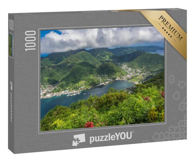 Puzzle 1000 Teile „Luftaufnahme des Dorfes Pago Pago und des Hafens“
