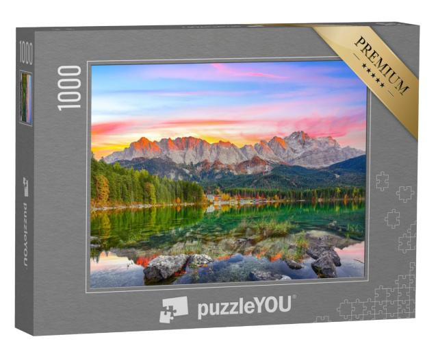 Puzzel 1000 stukjes „Herfstlandschap van de Eibsee voor de Zugspitze bij zonsondergang“