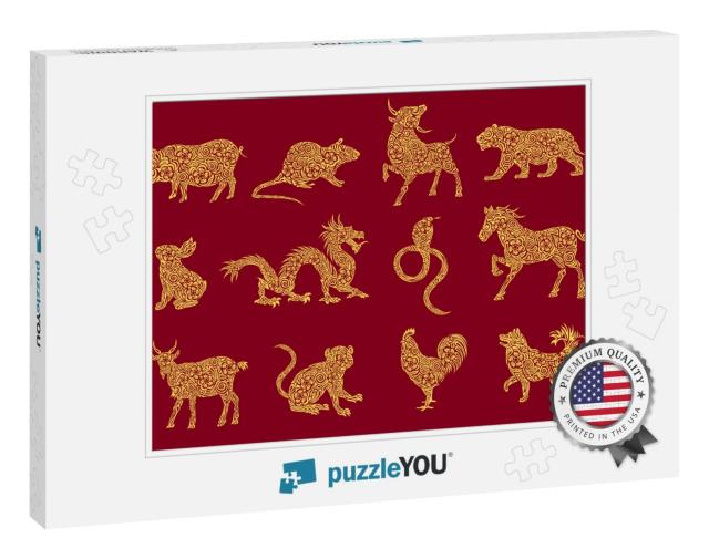 Set of All 12 Zodiac Animals for Chinese New Year... Jigsaw Puzzle