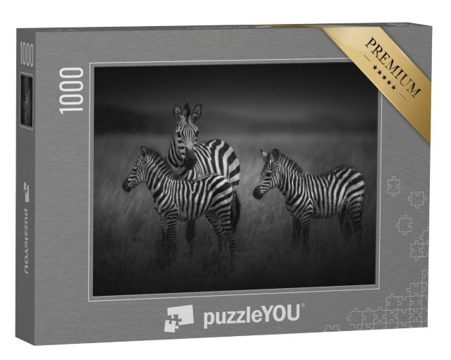 Puzzel 1000 stukjes „Zebramoeder met twee jongen, Tanzania“