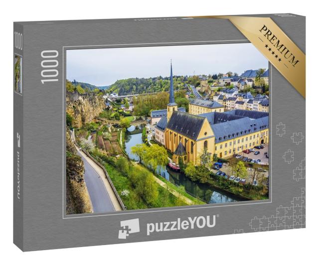 Puzzle „Panoramablick auf Luxemburg mit Fluss Alzette und Kirche St. Jean du Grund“