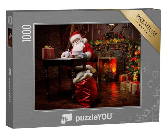 Puzzel 1000 stukjes „Kerstman bereidt zich voor op Kerstmis, verlanglijstje“