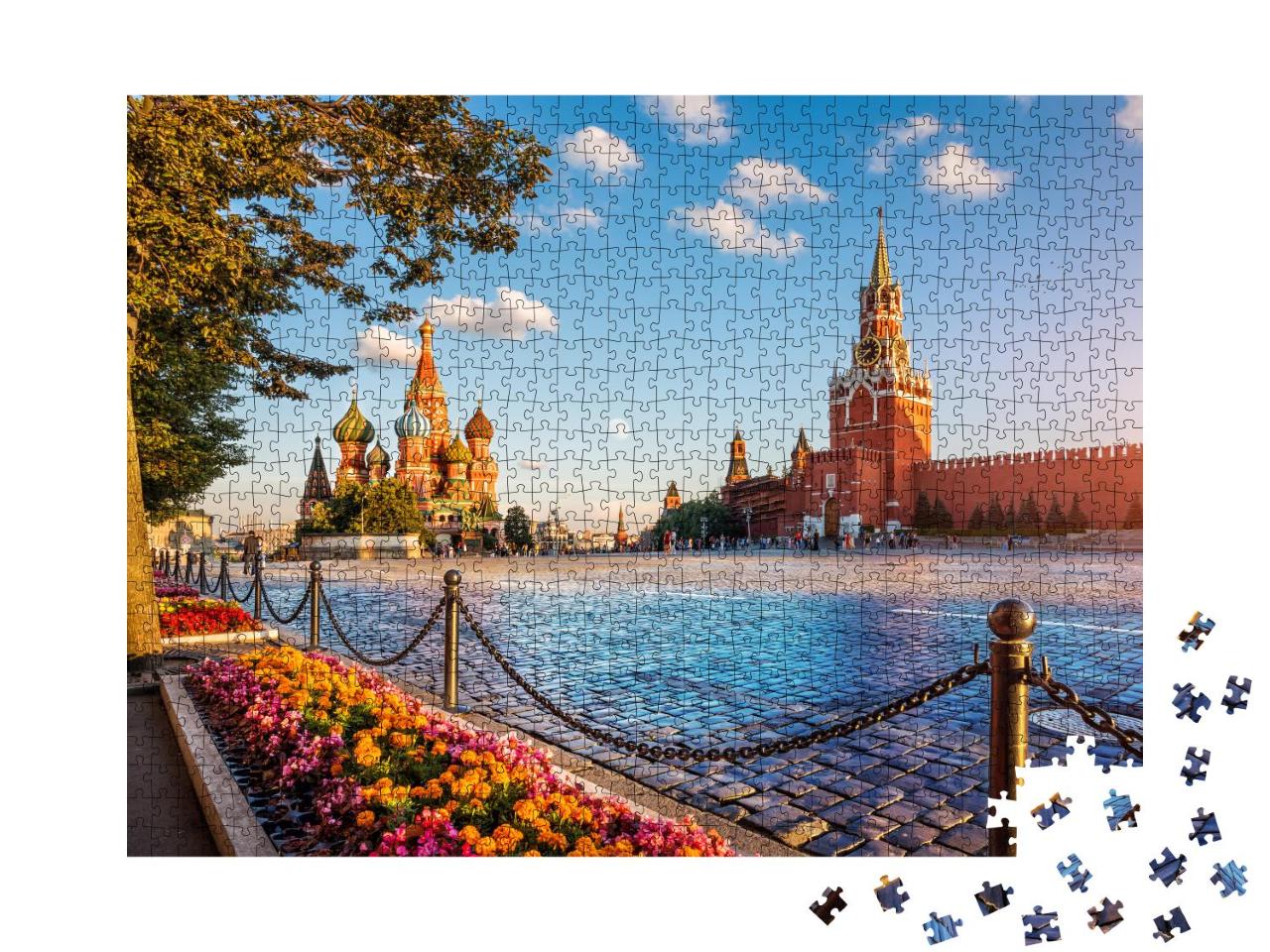 Puzzle 1000 Teile „Basilius-Kathedrale und Spasski-Turm auf dem Roten Platz in Moskau“