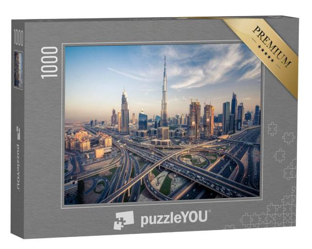 Puzzel 1000 stukjes „Dubai skyline met de drukste snelwegen“