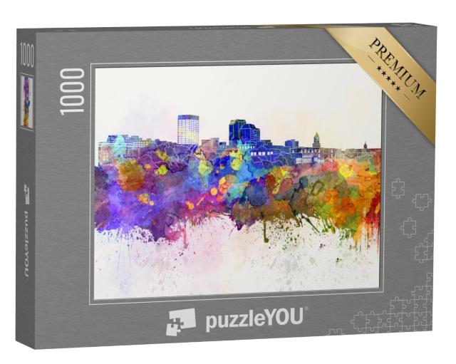 Puzzel 1000 stukjes „Manchester skyline in aquarelachtergrond“